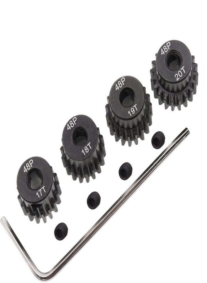 Treehobby 4PCS Metal Steel 48P Pinion Gear Sets 17T 18T 19T 20T fit 3.175mm RC Motor Shaft Gears Compatible with Arrma HPI Kyosho Losi Axial Traxxas Tamiya Associated 1/10 RC Car Monster Truck Buggy - Image 1